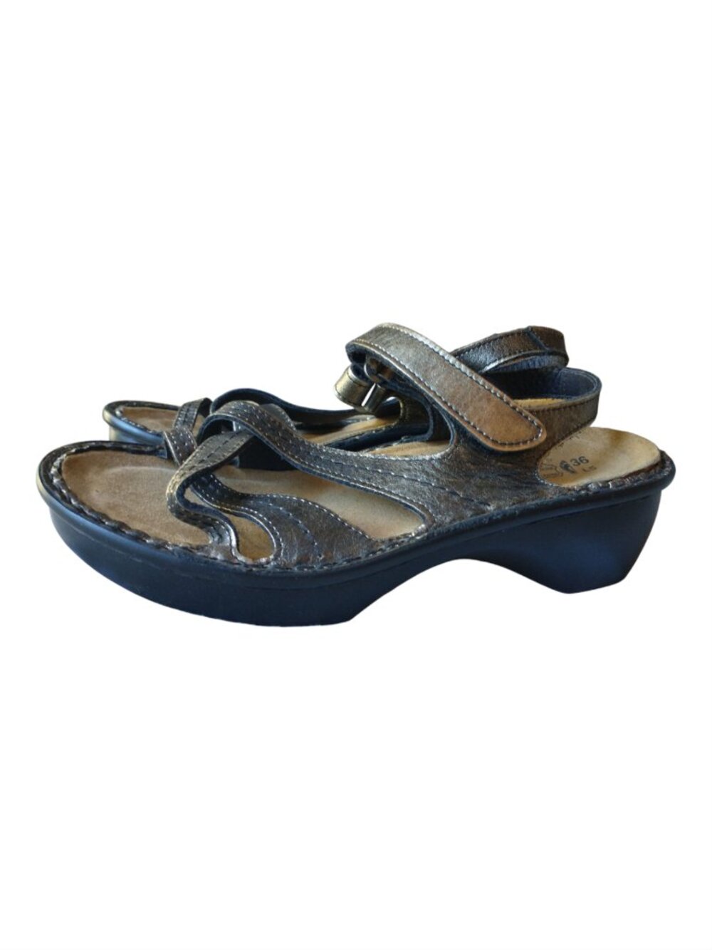Naot "Paris" Wedge Cork Sole Sandals Premium Metallic Bronze Genuine Leather 36